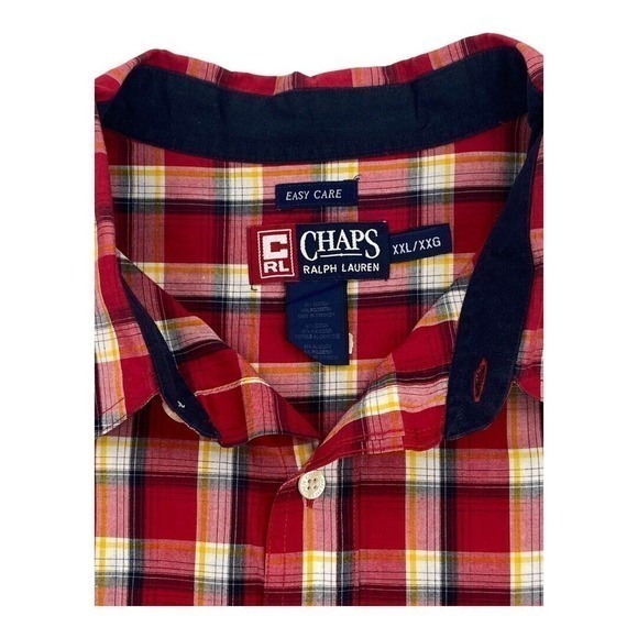 Chaps Ralph Lauren Easy Care Camp Shirt Red Plaid Button Up Long Sleeve Size XXL - Picture 8 of 10